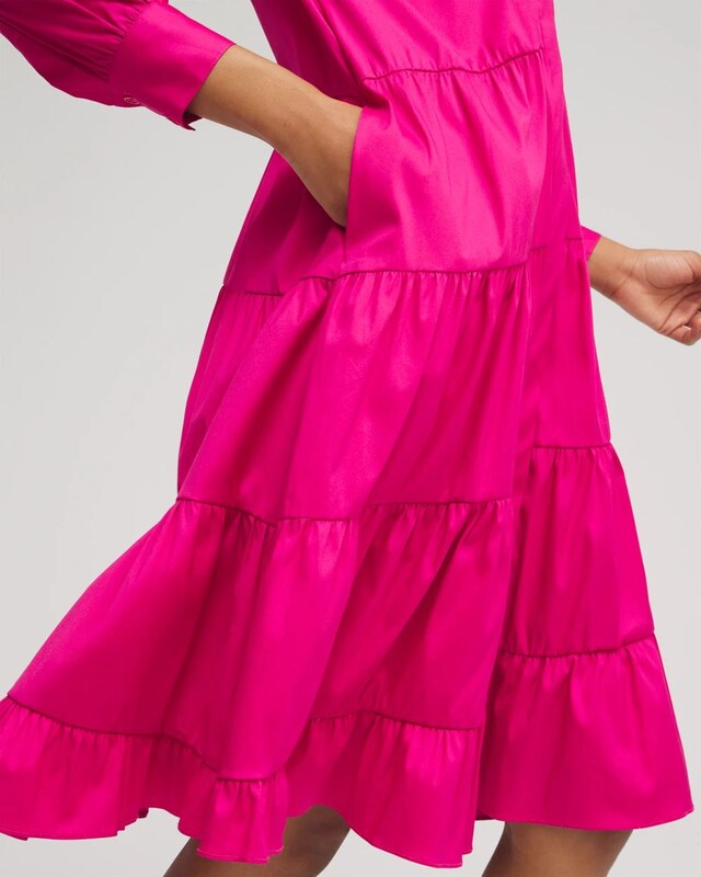 Poplin Asymmetrical Tiered Shirt Dress - image 4
